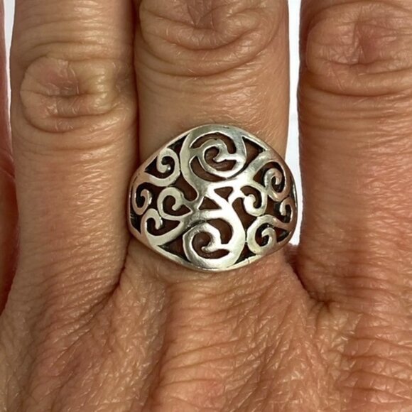 Sterling Silver 925 0.69" Wide Scrollwork Celtic Style Band Ring Size 7.25 - Picture 5 of 16